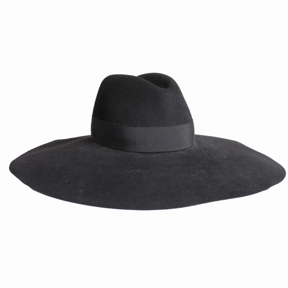 Saint Laurent Hat Wide Brim Oversized Black Rabbit Fur Felt Hedi Slimane Size 56